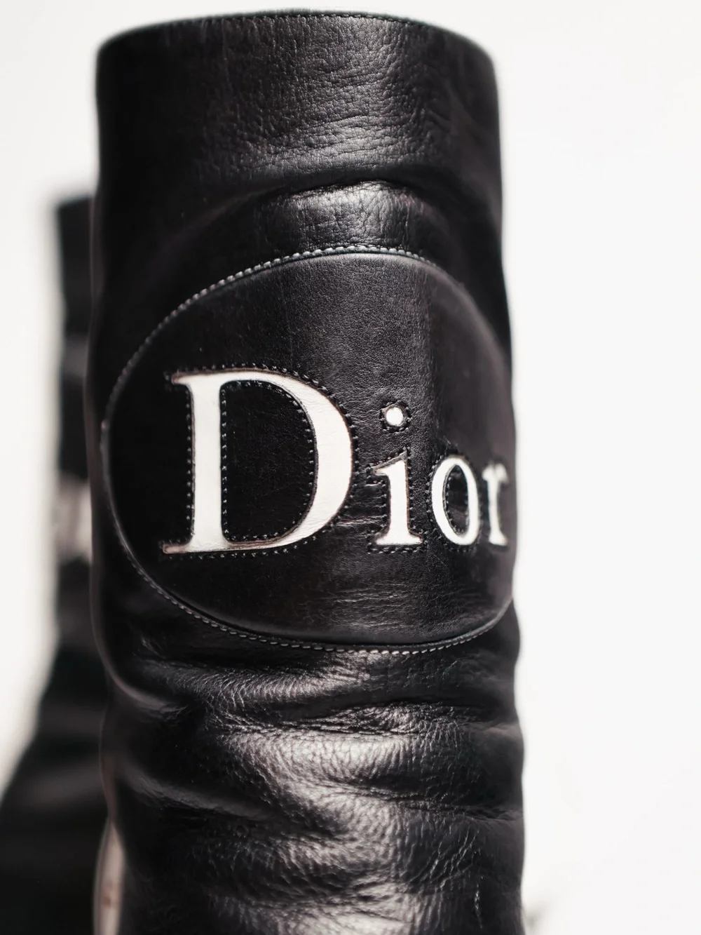 Dior Galliano Vintage Y2K Black Leather D Logo Pointed Toe Ankle Boots 37.5